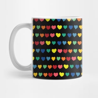 Rainbow doodle hearts on black Mug